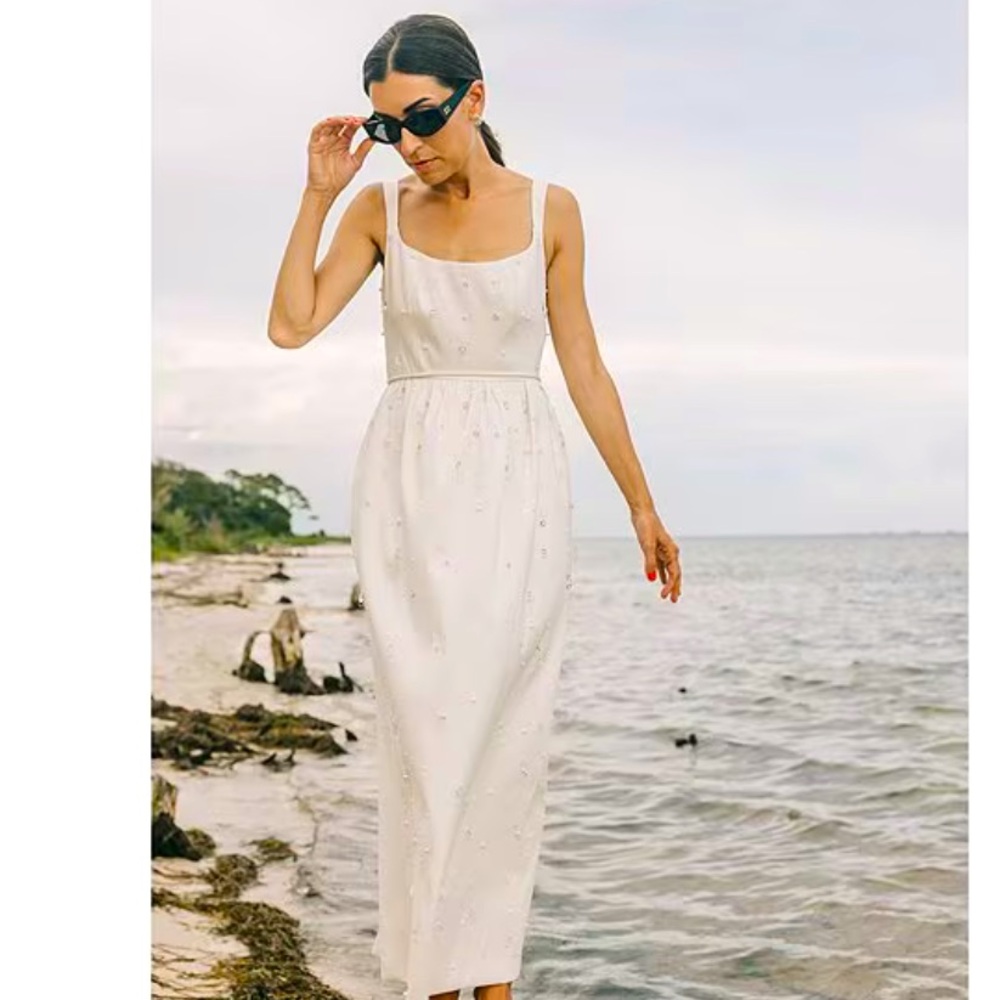 ANTONIO MELANI White Embellished Sleeveless Maxi Dress